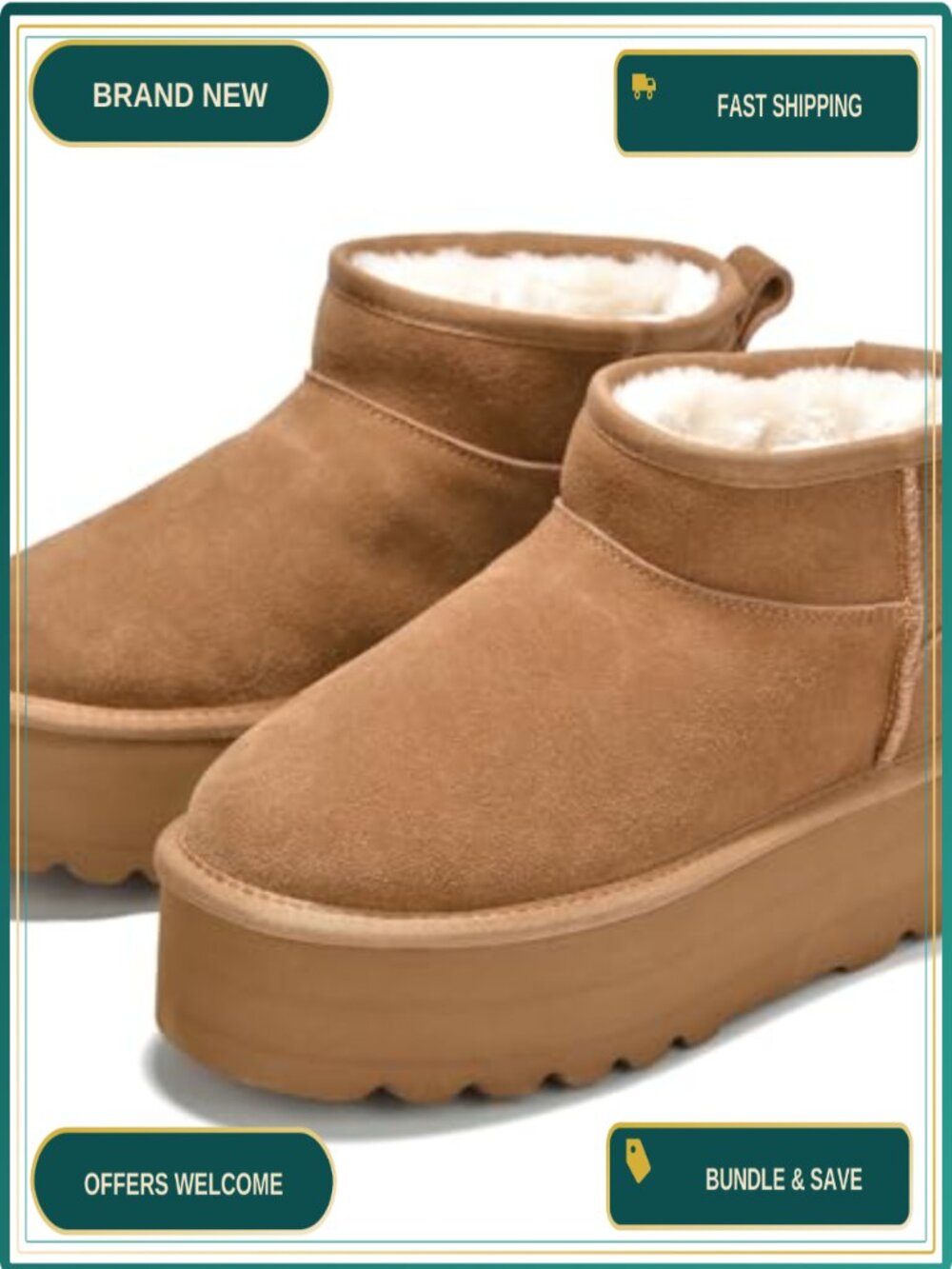Genuine Suede Waterproof Platform Winter Ankle Boots for Women 1.75" Heel